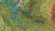 Some spots in Gandharva Ville and Chinvat Ravine (Image via Tevyat Interactive Map - HoYoLAB)
